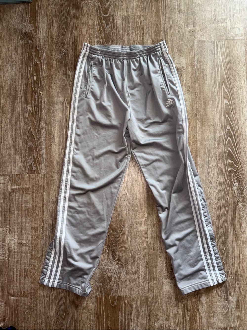 Vintage Y2K Adidas Grey Track Pants with White Stripes